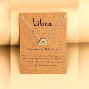 Libra Zodiac Sign Charm Necklace Silver Tone NWT